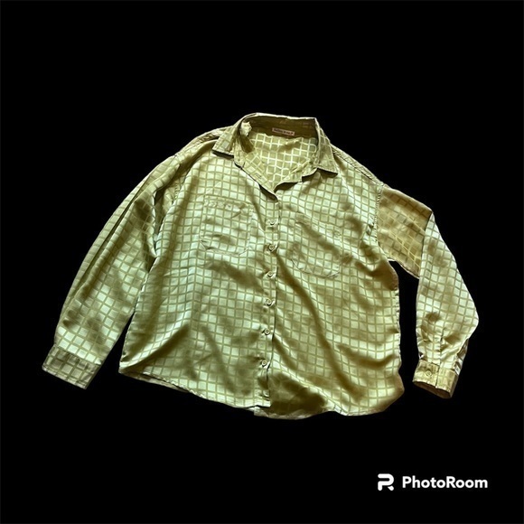 Bailey Rose chrome green plaid button down blouse - Picture 1 of 7